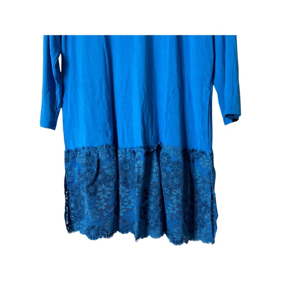 LOGO by Lori Goldstein Rayon 230 3/4 Sleeve Top with Lace Hem Lakeside Blue S - Picture 3 of 5